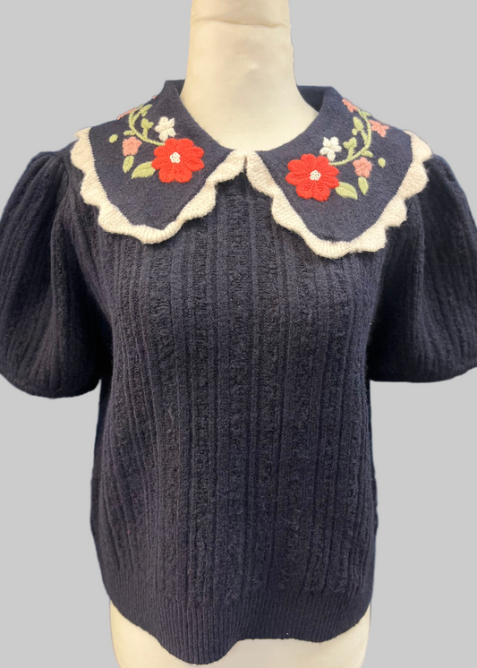 Kamryn Sweater-Navy Short Sleeve