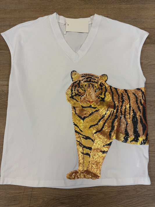 Hear me Roar! Sequined Tiger V-Neck Tee