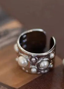 Pearl Studded Ring, Silver