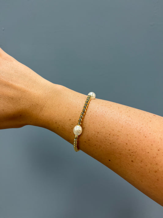 4mm Gold and 10 mm Pearl Gold Beaded Bracelets
