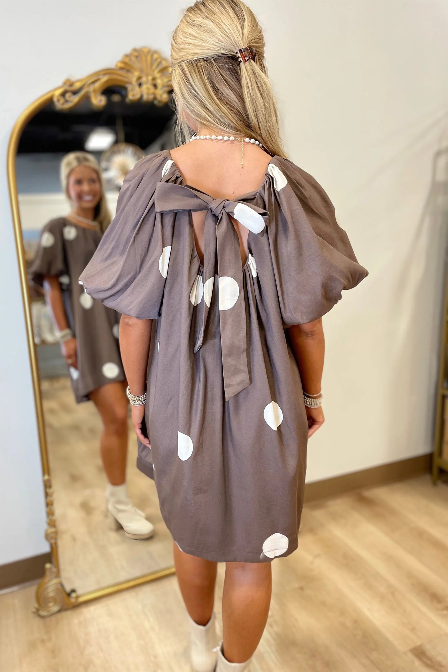 Coffee & Cream Polka Dot Dress