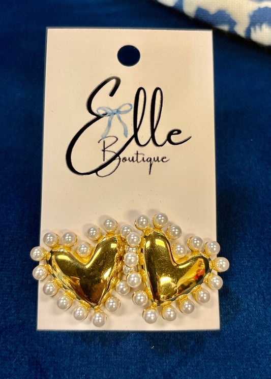 PEARL HEART EARRINGS : GOLD