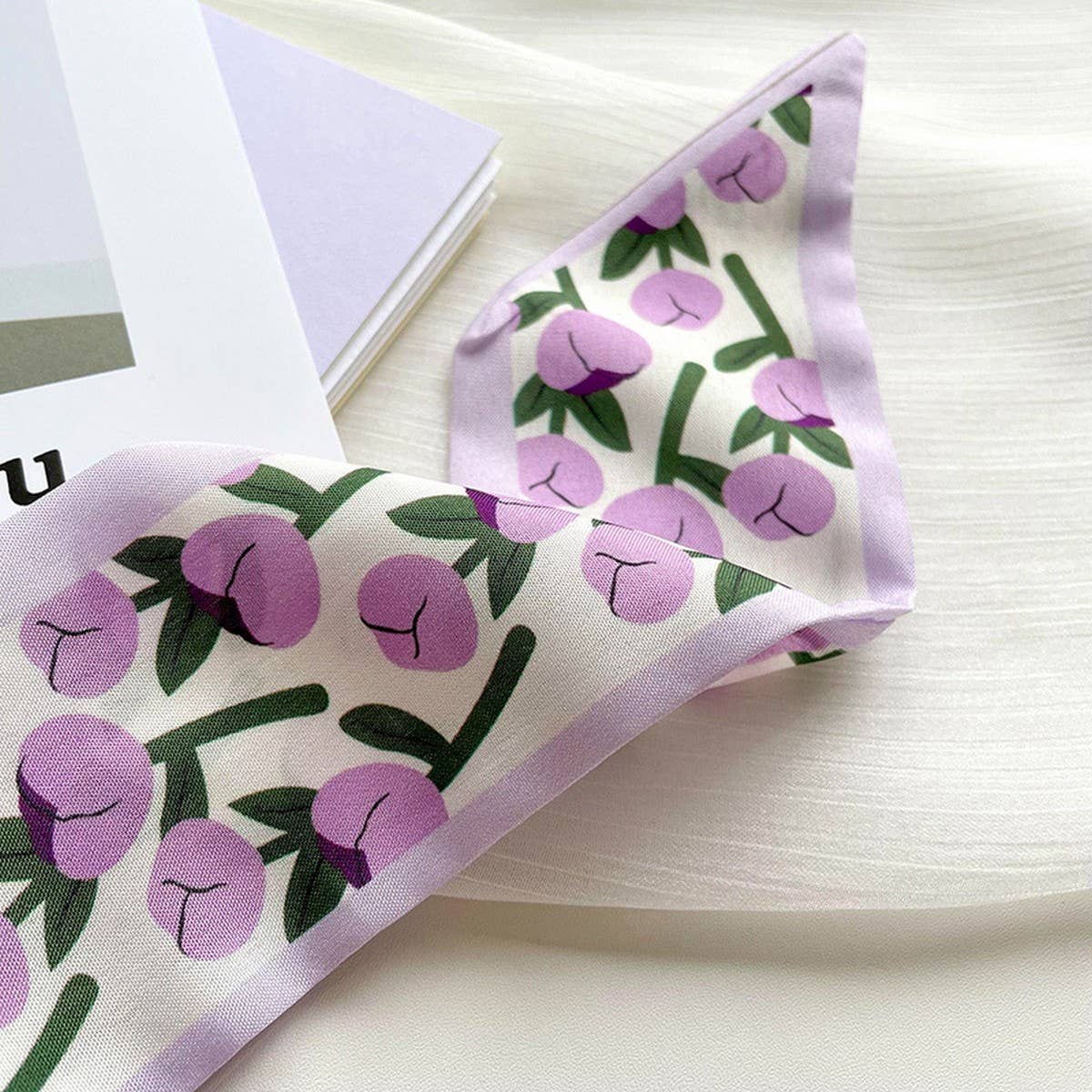 Purple Floral Ribbon Scarf