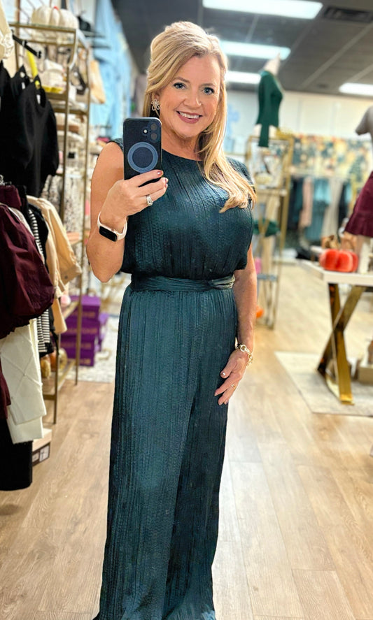 Colette Jumpsuit - Teal Pleated