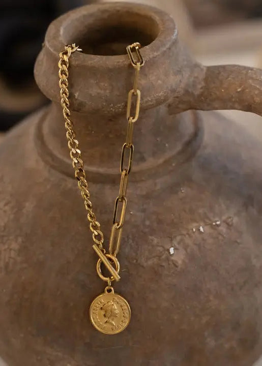 Gold Coin Front Closure Necklace