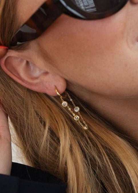 Chain Drop Diamond Huggie Earrings