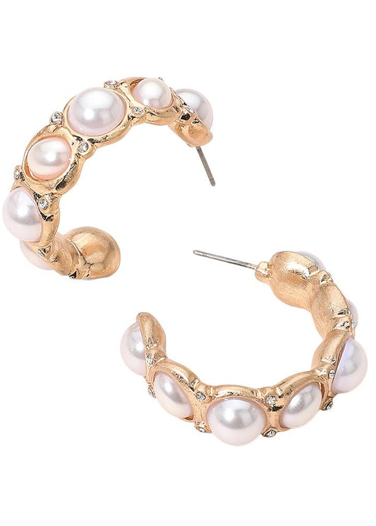 Pearl Open Hoop Earrings