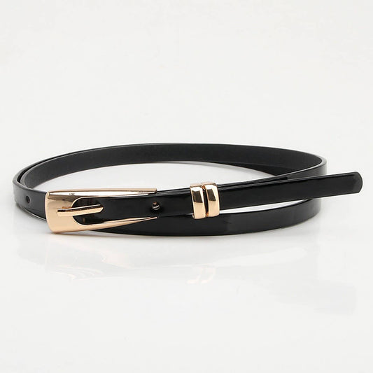 Black Classic Skinny Belt/Gold Buckle