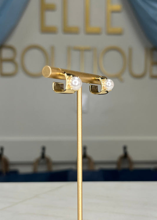 Pearl Accent Huggie Earrings: Gold