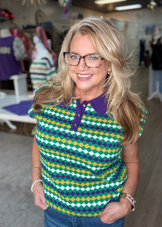 Mardi Gras Diamond Sweater