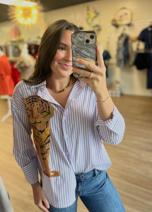 Perfectly Paw'd - Striped Tiger Button Down