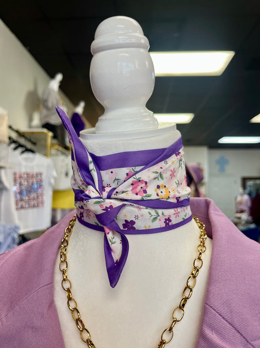 Purple Floral Ribbon Scarf
