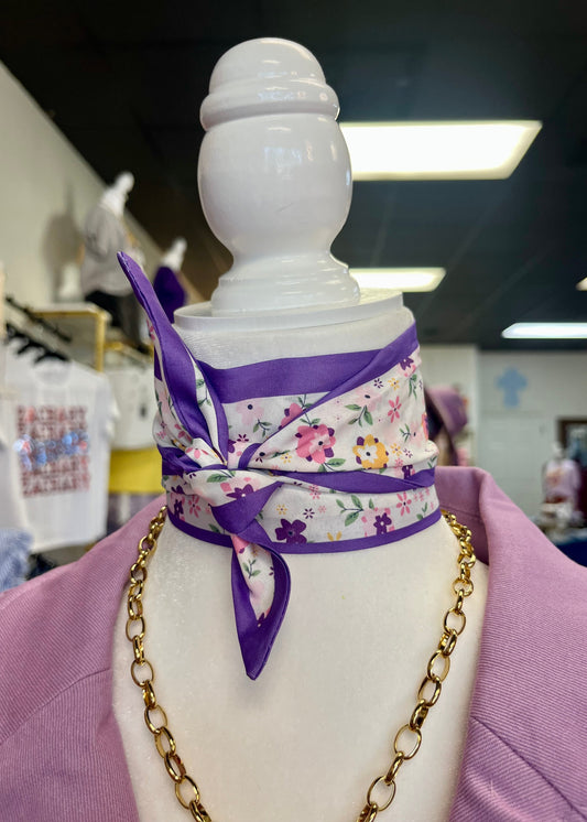 Purple Floral Ribbon Scarf