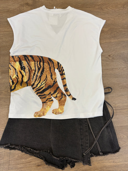 Hear me Roar! Sequined Tiger V-Neck Tee