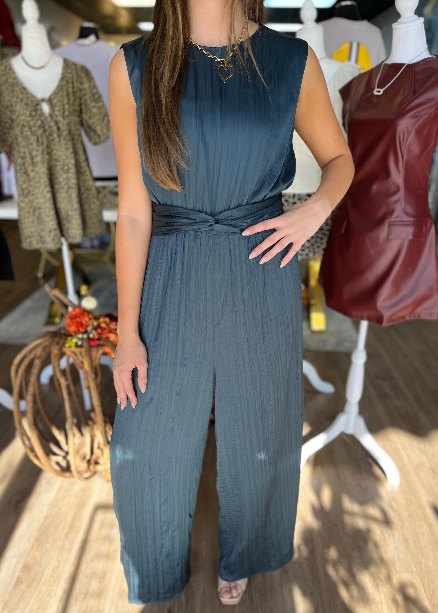Colette Jumpsuit - Teal Pleated