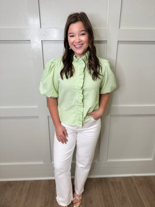 Beth Button Down-Ruffle Blouse