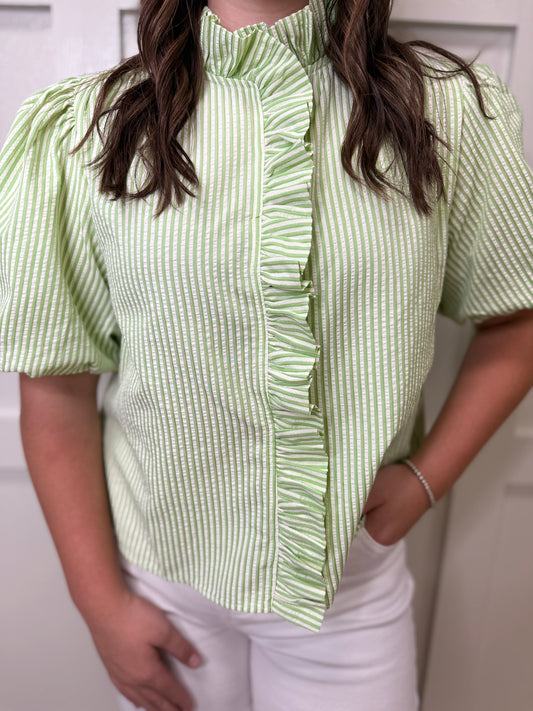 Beth Button Down-Ruffle Blouse