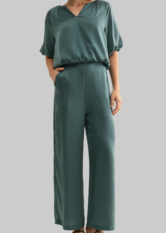 Suzette Satin Pants Set-Dusty Green