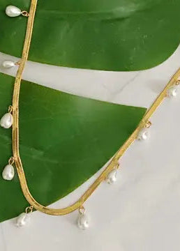 Pearl Drop Herringbone Chain Necklace
