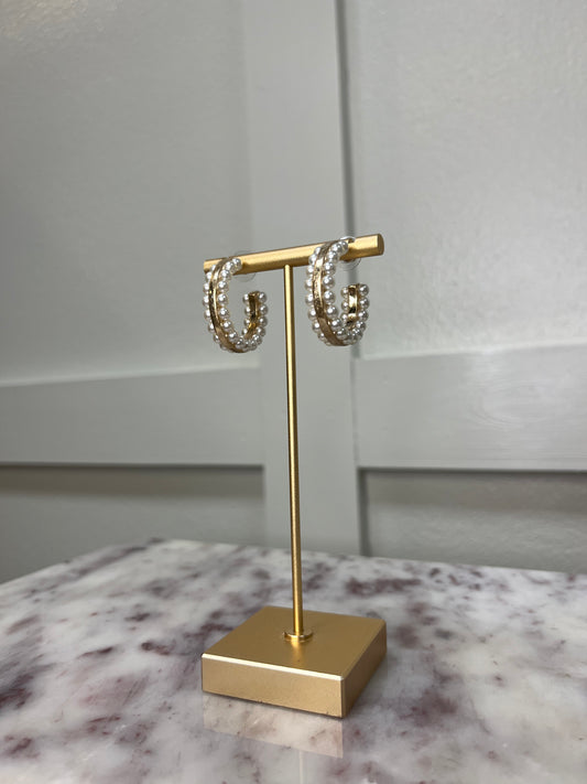 Ashlynn Pearl-Studded Hoop Earrings in Ivory