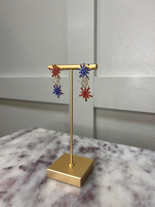 Firework Show Pave Earrings in Red, White, & Blue