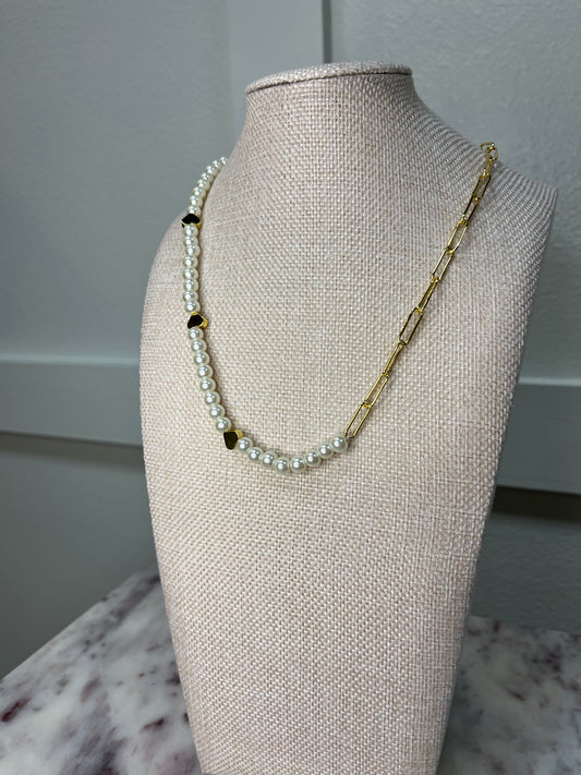 Pearl and Heart Accent Chain Link Necklace