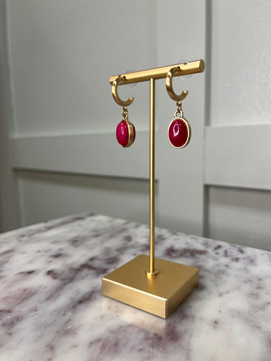 Caroline Gemstone Drop Hoop Earrings: Fuchsia