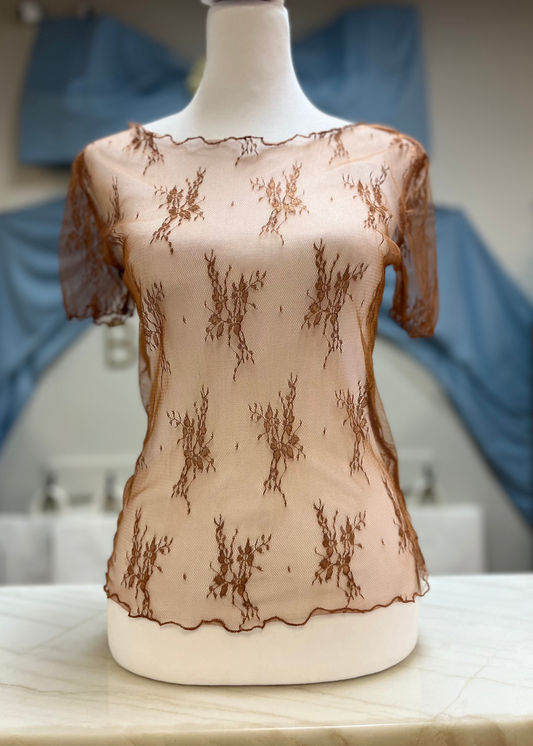 Anneliese Mesh Top - Drk Brown