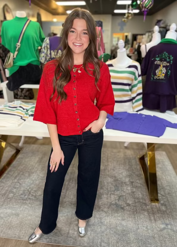 Red Dolman Sleeve Cardigan