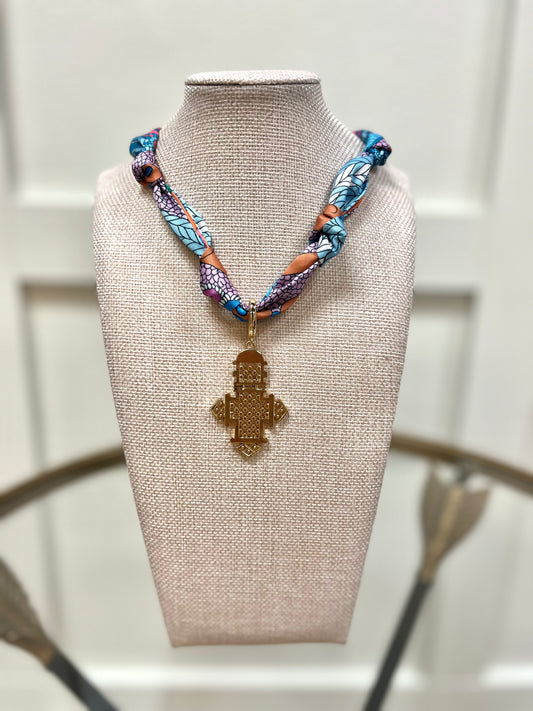 Noelle Ethiopian Cross Scarf Necklace in Multi