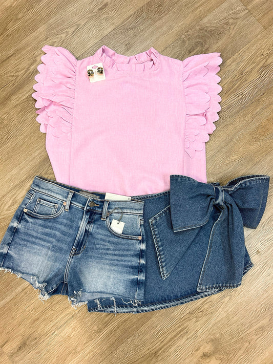 Denim bow mini skirt