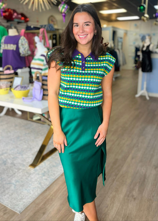 Green Satin Midi Skirt