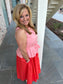 Color Block - Coral & Pink Midi Dress, Sleeveless, Tie Waist
