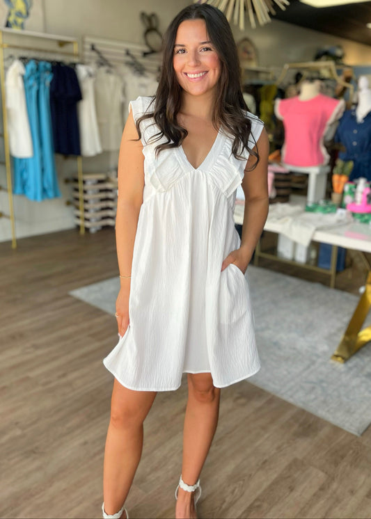 Summer Breeze White Ruffle Mini Dress
