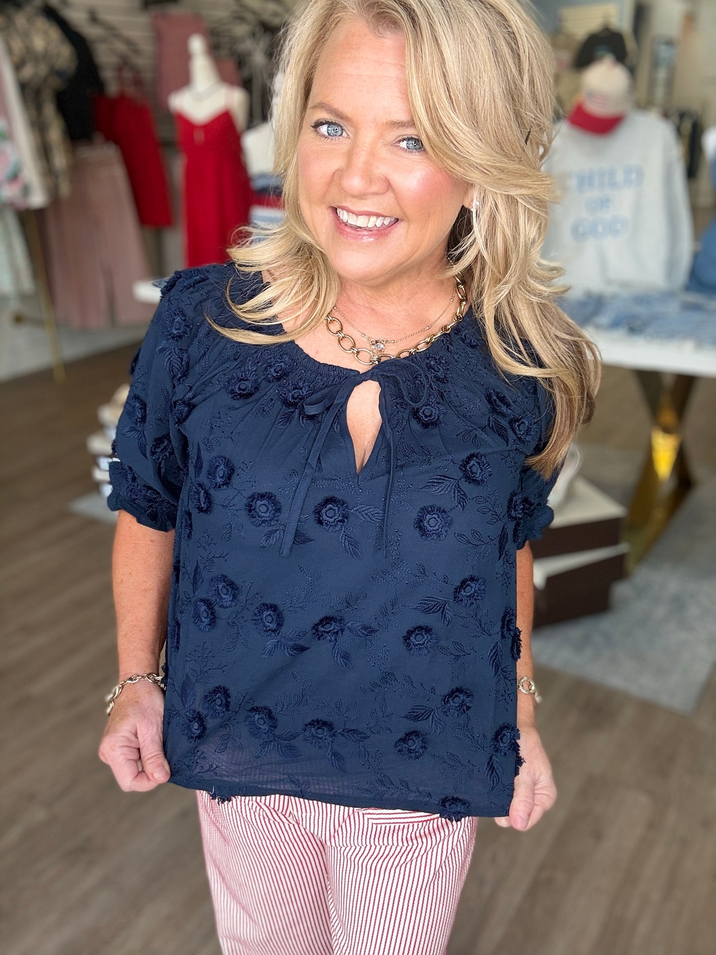 Midnight Magnolia Embroidered Top