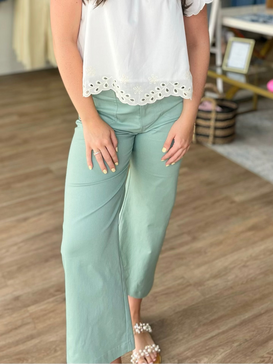 Sage High Rise Wide Leg Cropped Denim Pants