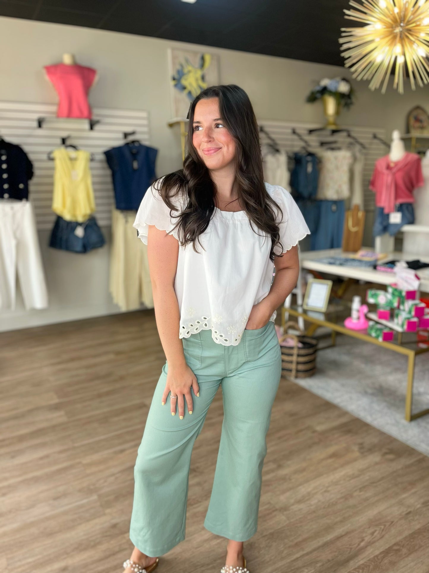 Sage High Rise Wide Leg Cropped Denim Pants