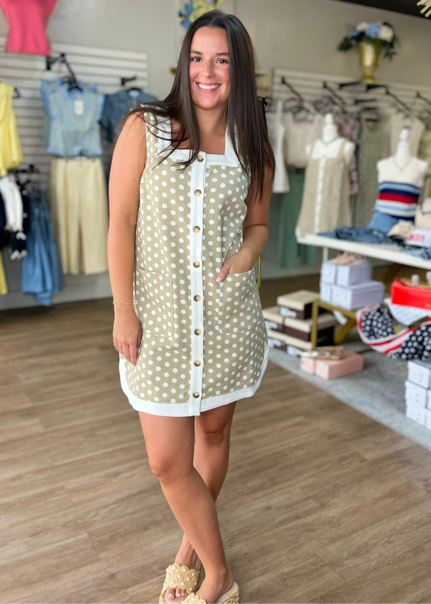 Sweet Tea Polka Dot Denim Dress