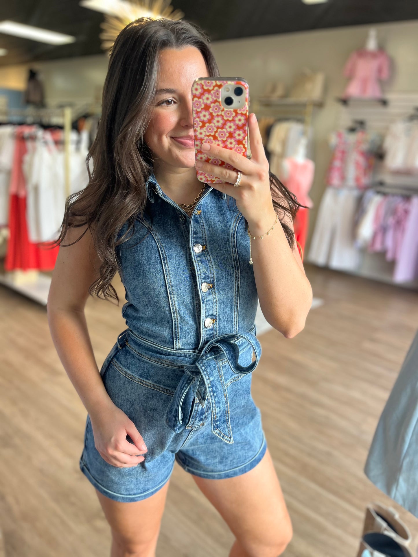 Belted Denim Romper