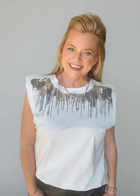 White Sequin T-Shirt