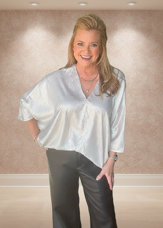 Silver Metallic Dolman Top-V Neck