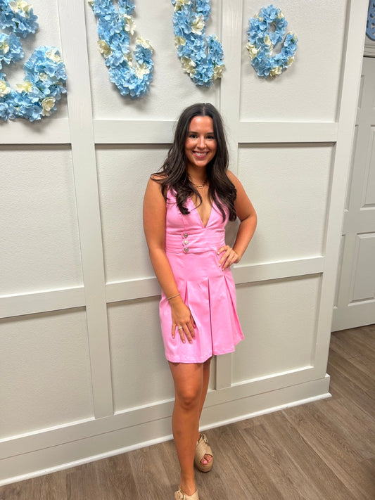 Penelope Pink Pleated Mini Dress