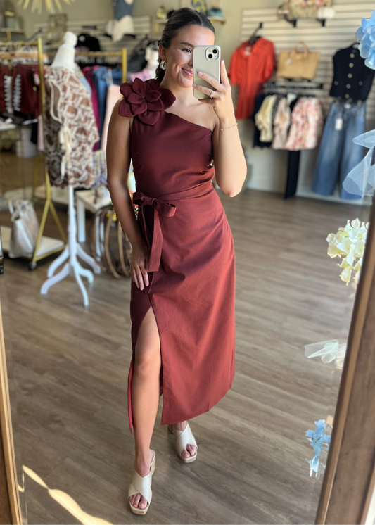 Made You Look - Rust Midi Dress