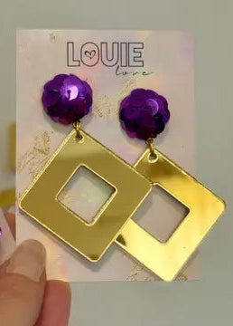 Purple Gold Sequin Earrings