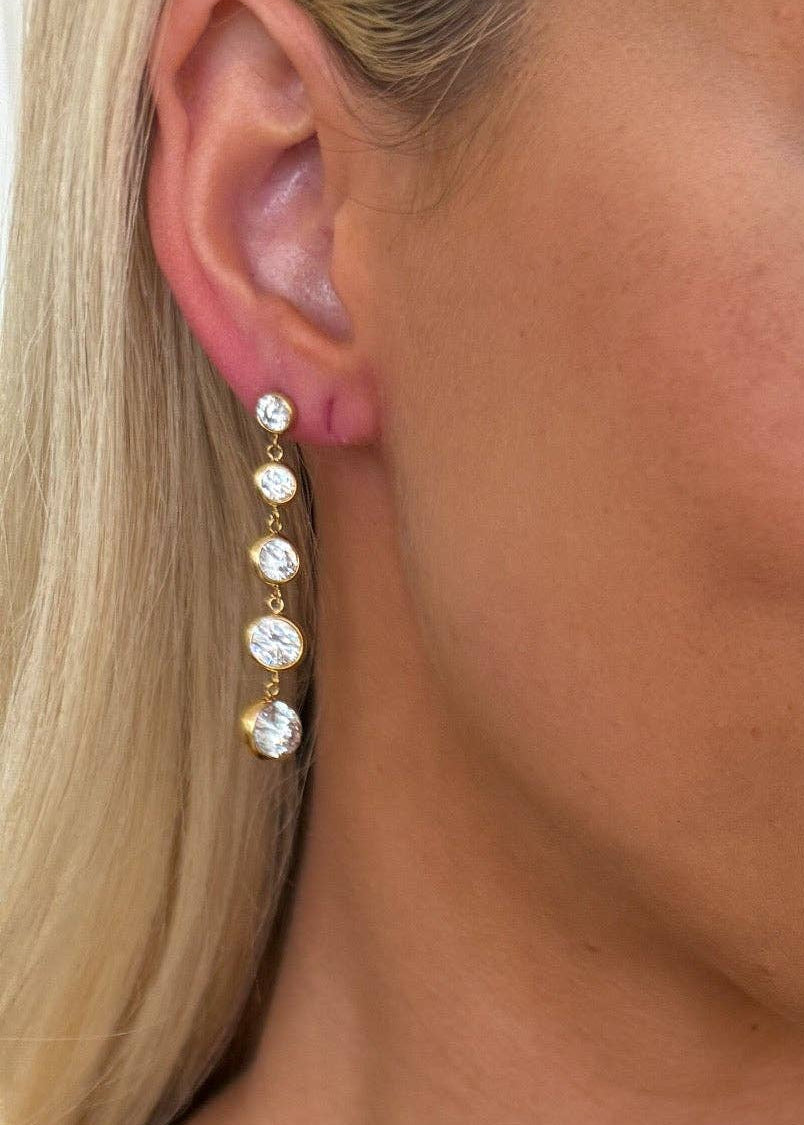 Diamond Tiered Drop Earrings - Gold