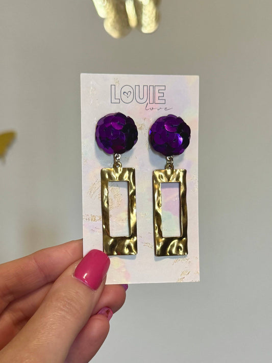 Mardi Gras Purple Gold Sequin Earrings