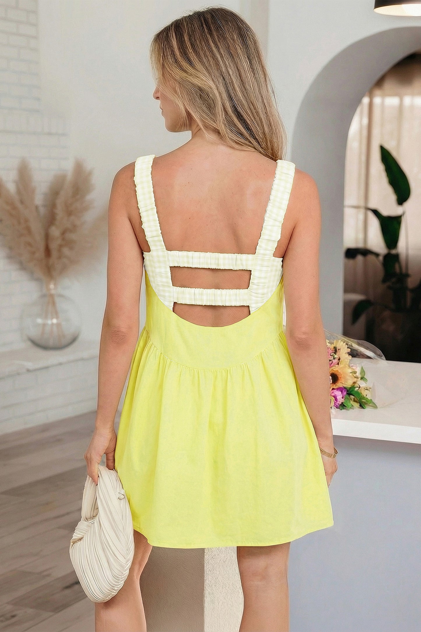 Gingham Contrast Patchwork Loose Mini Dress