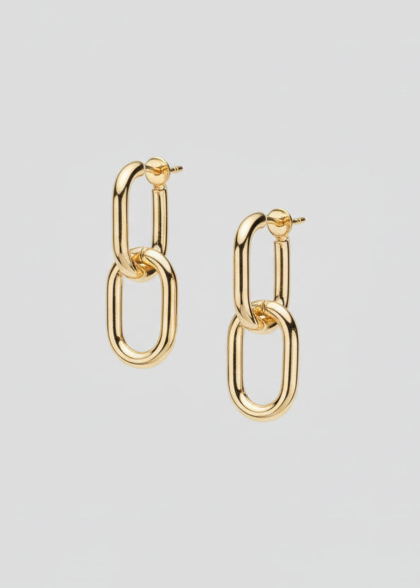 Oval Link Dangle Earrings: Gold