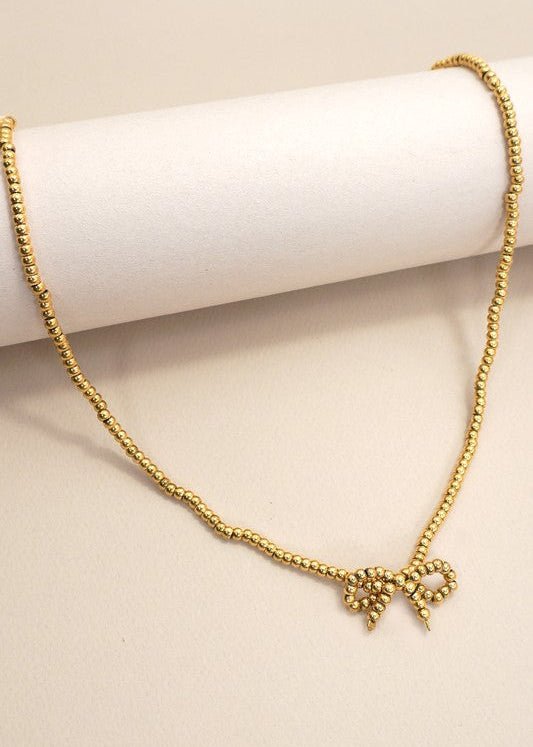 Beaded Bow Necklace - ElleBoutiqueZachary
