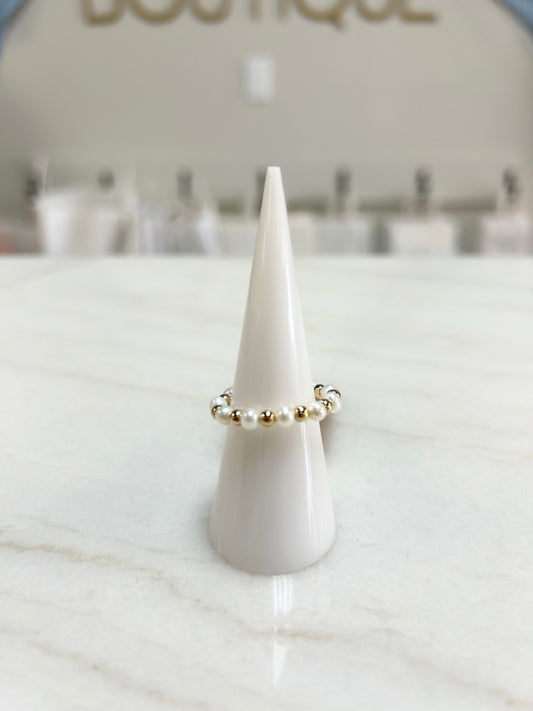 beaded blondes pearl and gold ring